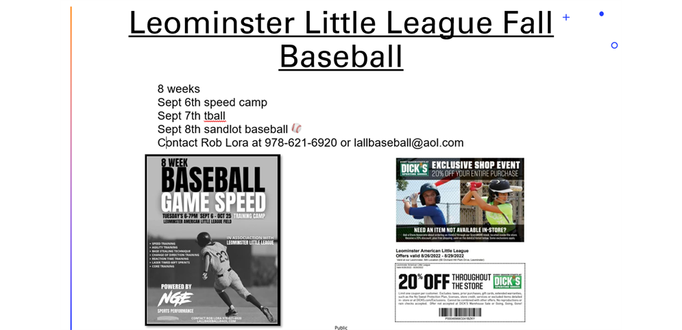 Leominster Little League Fall Baseball - last call